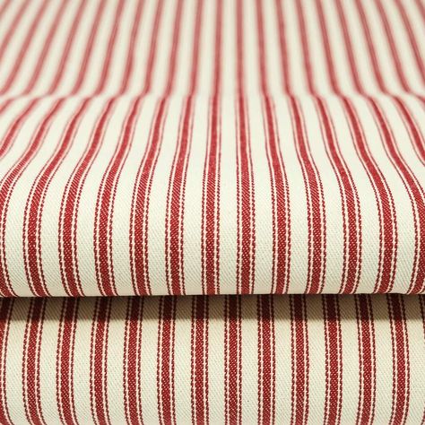 Pillow Ticking, Clothing Fabric Patterns, Cabin Interior Design, Curtains Home, Farmhouse Fabric, Striped Curtains, Ticking Fabric, Cafe Curtains, Red Barns