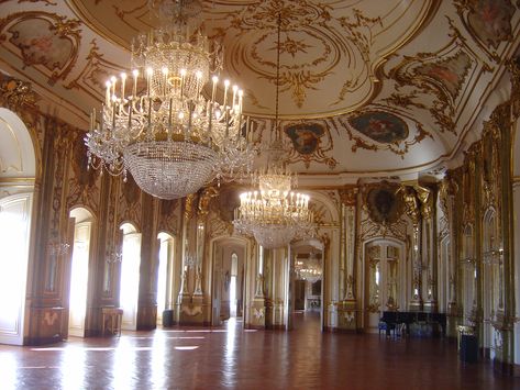 This screams Beauty and the Beast Ballroom :)  perfect place to have a reception.  This is the Ballroom of Queluz Palace in Lisbon, Portugal. Victorian Ballroom, Ballroom Aesthetic, Palace Ballroom, Rococo Interior, Royal Ball, Palace Interior, Royal Aesthetic, Throne Room, Salou