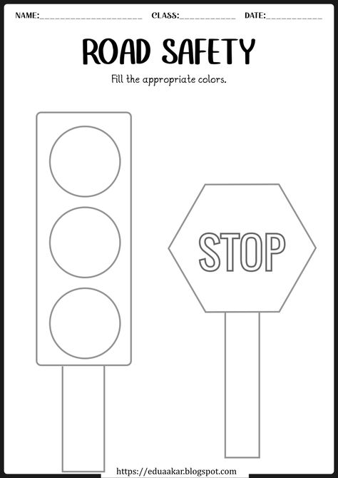 Road Safety Worksheet Crossing The Street Safety Activities, Road Safety For Preschoolers, Community Safety For Kids, Safety On The Road For Kids, Community Safety Crafts, Community Safety Worksheets, Safety Signs And Symbols Worksheet, Road Signs Activities For Preschool, Eyfs Road Safety Activities