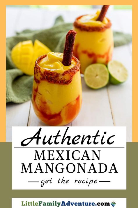 A sweet and spicy Mangonada is the perfect way to cool off on a hot day. Here I show you how to make a mangonada/chayonada at home with basic ingredients including frozen mango, mango nectar, Mexican chamoy sauce, lime, and tajin. You’ll love the combination of flavors in this healthy frozen smoothie treat. Chamoy Ice Cream, Mangonada Recipe How To Make, How To Make A Mangonada, Mango Nada Recipe, Mango And Tajin, Mango And Tajin Snack, Civeche Recipe, Mango Chamoy, Mangonada Recipe