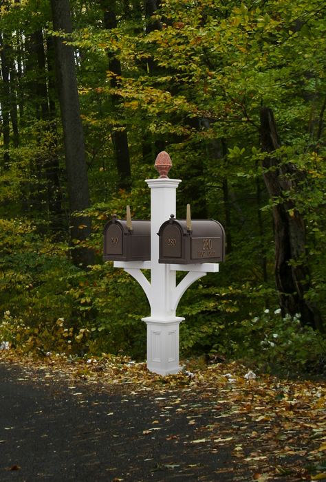 Multiple Mailbox Post Ideas, Mailbox Post Ideas, Double Mailbox, Double Mailbox Post, Mailbox Diy, Copper Mailbox, Mailbox Makeover, Wooden Mailbox, Mailbox Landscaping