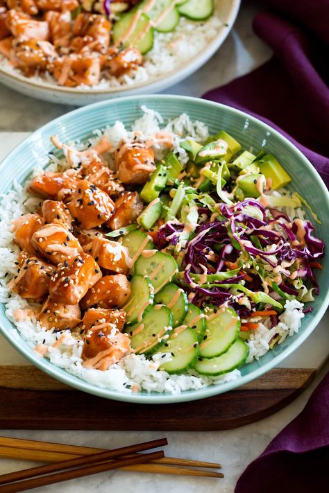 Salmon Rice Bowls - Cooking Classy Quick Lunch Ideas, Salmon Rice Bowl, Healthy Lunches For Work, Salmon Rice, Work Lunches, Salmon Bowl, Rice Bowls Recipes, Salmon And Rice, Healthy Bowls