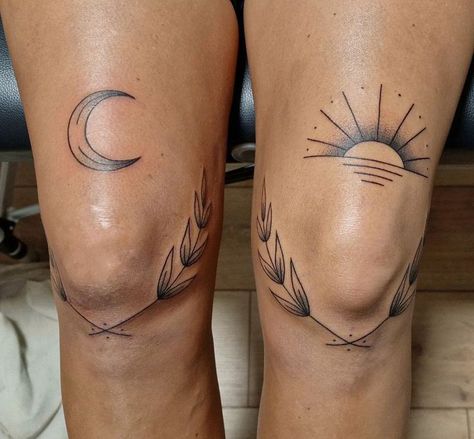 Over The Knee Tattoo, Statement Tattoo, Knee Tattoo Ideas, Hopeless Romantic Tattoo, Beloved Tattoo, Sun And Moon Tattoos, The Knee Tattoo, Knee Tattoos, Spiral Tattoos