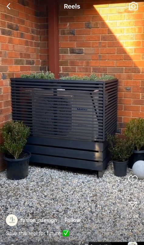 How To Hide Outdoor Heat Pump, Air Source Heat Pump Cover, Hide Heat Pump Outside, Heat Pump Cover, Air Conditioner Cover Outdoor, Air Conditioner Hide, Air Conditioning Cover, Commercial Kitchen Design, Ac Cover