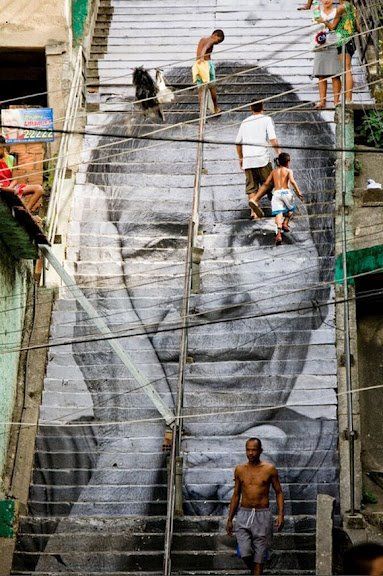 JR Artist ...stairs in Brazil 3d Street Art, Pavement Art, Murals Street Art, Stair Art, Urbane Kunst, Sidewalk Art, Graffiti Artwork, Painted Stairs, Amazing Street Art