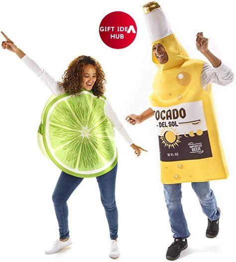 Beer & Lime Halloween Couples Costume - Funny Food Fruit Adult Bodysuit Lime Costume, Halloween Couples Costume, Beer Costume, Easy Couples Costumes, Funny Couple Costumes, Funny Couple Halloween Costumes, Halloween Couples, Couples Halloween Costume, Best Friend Halloween Costumes