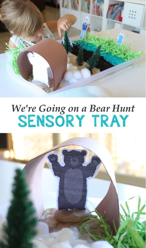 We’re Going on a Bear Hunt Sensory Tray Going On A Bear Hunt, Sensory Tray, Bear Hunt, Bear Crafts, Teddy Bear Picnic, Bear Theme, Time Activities, Preschool Books, Sensory Bins