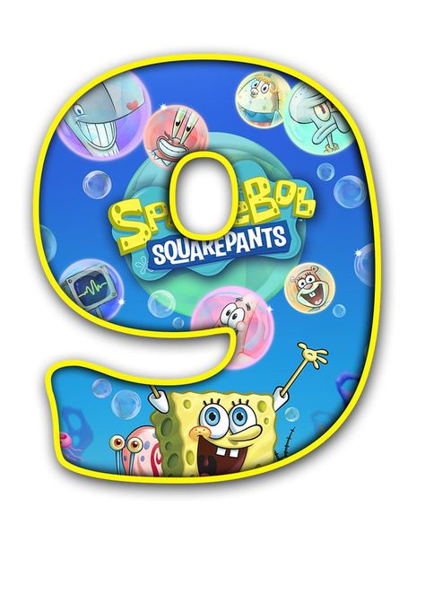 spongebob printable numbers 9 Spongebob Cartoon, Spongebob Birthday, Sonic Birthday, Birthday Cake Topper Printable, Pink Wedding Cake, Printable Numbers, Chip Bags, Birthday Party Themes, Kids Birthday