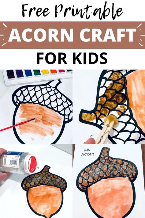 Acorn Template Free Printable, Acorn Crafts Preschool, Acorn Template, Acorn Writing, Acorn Craft, Acorn Painting, Craft For Preschool, Acorn Pattern, Fall Crafts For Toddlers