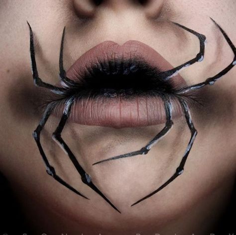 Spider Lips Makeup, Maquillage Halloween Simple, Spider Makeup, Creative Halloween Makeup, Halloweenský Makeup, Holloween Makeup, Creepy Halloween Makeup, Halloween Makeup Pretty, Cool Halloween Makeup