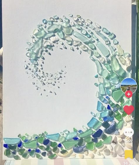 Glass Art Diy, Ocean Wave Art, Sea Glass Window, Sea Glass Diy, Seashell Art Diy, Sea Glass Art Diy, Sea Glass Art Projects, Beach Glass Crafts, Art Coquillage