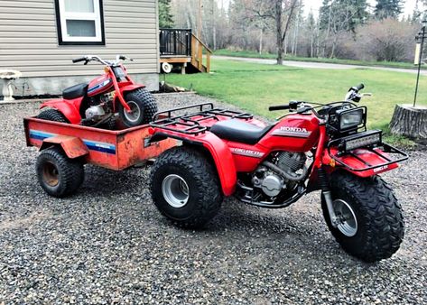 1985 Honda ATC250ES BIGRED, Hondaline Trailer, and 1981 Honda ATC70 Honda Big Red 3 Wheeler, Honda Offroad, Four Wheelers For Sale, Honda Trike, Bronco Car, 3 Wheeler, Wood Shed Plans, Three Wheeler, Diy Go Kart