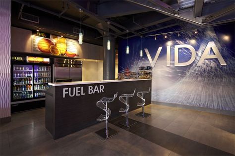 Fuel Bar Boutique Gym Design, Gym Smoothies, Gym Layouts, Fuel Bar, Gym Designs, Boutique Gym, Sports Facility, Dream Gym, Gym Design Interior