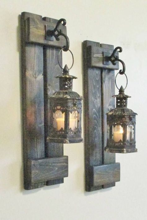 Small Shutters, Rustic Light Fixtures, Light Crafts, Rustic Lighting, Rustic Garden Decor, Rustic Bedroom, Rustic Wall Decor, Rustic Walls, Rustic Gardens