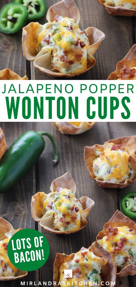 Bariatric Wonton Wrapper Recipes, Ww Wonton Wrapper Recipes, Easy Wonton Wrapper Recipes, Wonton Wrapper Recipes Air Fryer, Wonton Wrapper Recipes Appetizers, Wonton Cups Appetizers, Wrapper Recipes, Jalapeno Wonton Poppers, Wonton Wrapper Recipes