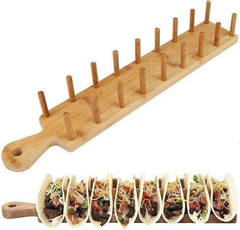 Taco Holder Stand, Bamboo Taco Holder Stand Tray Rack Holds up to 8 Tacos Each, for Serving Up Soft & Hard Shell Food Style Tacos Trays Taco Serving Tray, Wood Taco Holder, Taco Party Decorations, Taco Kit, Hard Shell Tacos, House Plumbing, Taco Holder, Taco Gifts, Tacos Mexicanos