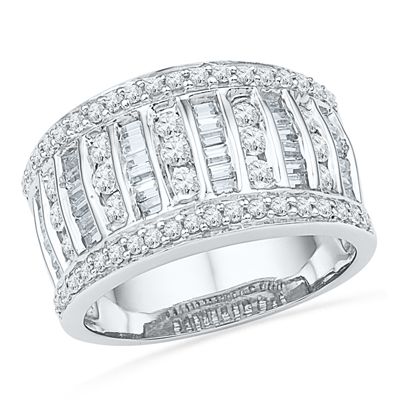 1 CT. T.W. Diamond Multi-Row Anniversary Band in 10K White Gold @garyrasmussen Baguette, Ooh Ahh, Jewellery Bracelets, Gold Anniversary Rings, Diamond Anniversary Bands, Jewellery Rings, Peoples Jewellers, White Gold Wedding Bands, Diamond Anniversary Rings