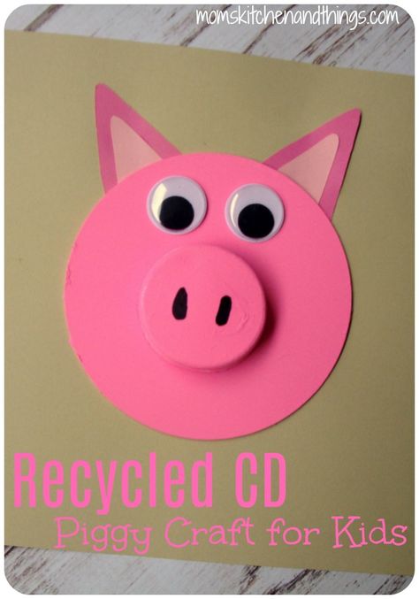 Recycled CD Piggy Craft for Kids - Crafty Morning Crafty Morning, Old Cd, Spring Animals, This Little Piggy, Craft Kits For Kids, Farm Theme, Pink Paint, Spring Activities, Kid Activities