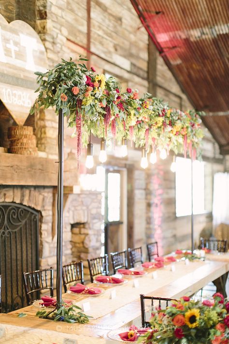 Hanging Floral Installation Over Head Table, Hanging Floral Over Head Table, Hanging Florals Over Table, Hanging Table Decor, Whimsical Wedding Theme Indoor, Over The Table Flower Rod, Hanging Floral Arrangements Wedding, Hanging Florals Wedding Reception, Over The Table Rod Decor Wedding