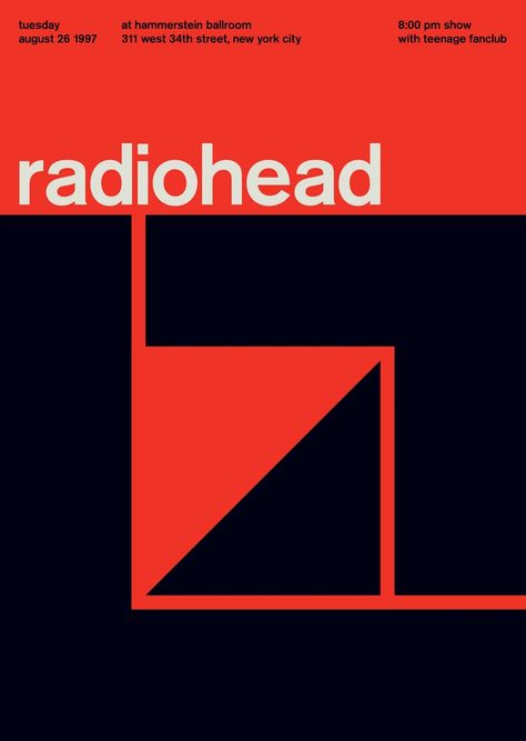 radiohead at hammerstein ballroom, 1997 | Swissted Teenage Fanclub, Grid Poster, Rock Tshirt, Art Brochures, Arts And Crafts For Teens, Swiss Style, Bauhaus Poster, Swiss Design, Abstract Geometric Art