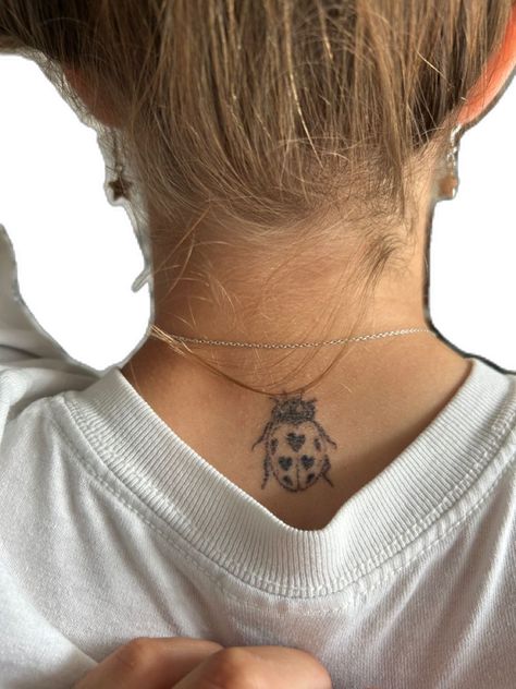 Stick And Poke Tattoo Designs, Top Of Ankle Tattoo, Subtle Neck Tattoo, Kimya Dawson Tattoo, Bottom Back Tattoo, Tattoos To Represent Siblings, Tiny Neck Tattoo, Tattoo Spots For Women, Outdoorsy Tattoos