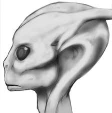 The side view of this alien gives me a few ideas toward the character design of our own character. Alien Side View, Monster Side Profile, Alien Side Profile, 2 Point Perspective Drawing, Creature Character, Alien Figure, Alien Skull, Alien Drawings, Own Character