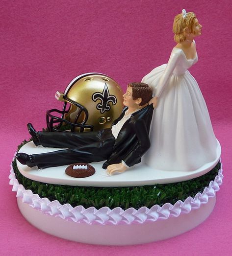 Wedding Cake Topper New Orleans Saints Football Themed by WedSet, $59.99 Football Turf, Elegant Wedding Cake Toppers, Oakland Raiders Football, New England Patriots Football, Wedding Crashers, Raiders Football, Themed Wedding Cakes, Kansas City Wedding, Elegant Wedding Cakes