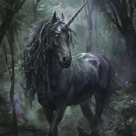 Enter the shadowy world of the dark unicorn, a creature whose very presence exudes danger and mystery. With its sleek, shadowy coat and piercing gaze, this unicorn commands respect and fear. #DarkUnicorn #MysticalDanger #ShadowyMystery #FantasyCreatures Scary Horse, Scary Unicorn, Dark Unicorn, Fantasy Creatures Art, Fantasy World, Creature Art, Fantasy Creatures, The Darkest, Fairy Tales