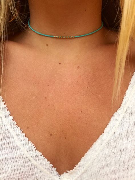 Turquoise Beaded Choker with Gold by BareBeadsCo on Etsy Chockers Ideas, Beaded Choker Ideas, Beaded Chocker Ideas, Choker Ideas, Beaded Chocker, Dream Wishlist, Bracelet Inspo, Beads Ideas, Wooden Bead Necklaces