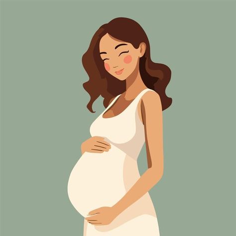 Pregnant Mom Illustration, Illustration Pregnant Woman, Pregnant Mom Aesthetic, Pregnant Women Drawing, Pregnant Women Illustration, Mom And Baby Illustration, Pregnancy Cartoon, Pregnant Clipart, Pregnant Drawing