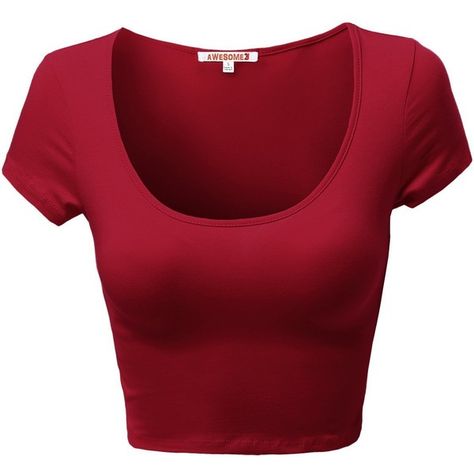 Basic Solid Scoop Neck Slim Fit Short Sleeve Crop Tops Dark Red Size S... ($12) ❤ liked on Polyvore featuring tops, slimming tops, scoopneck top, red short sleeve top, red top and scoop neck top Scoop Neck Crop Top, Summer Color, Collar Style, Short Sleeve Cropped Top, Slim Fit Shorts, Workout Outfit, Womens Basic, Unique Outfits, Women's Summer Fashion