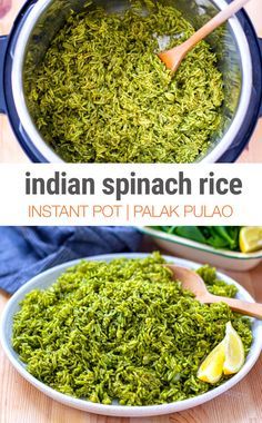 This Instant Pot Spinach Rice (also known in Indian cuisine as Palak Pulao) is a nutritious and healthy dish that can be served as a side dish with your favorite curry or a main dish with some vegetables or salad on the side. This rice recipe is super simple and is gluten-free, vegetarian and can be made vegan-friendly. Spinach Rice Recipe, Instant Pot Spinach, Indian Spinach, Vegetarian Rice Dishes, Indian Side Dishes, Spinach Rice, Indian Rice Recipes, Instapot Recipes, Indian Food Recipes Vegetarian