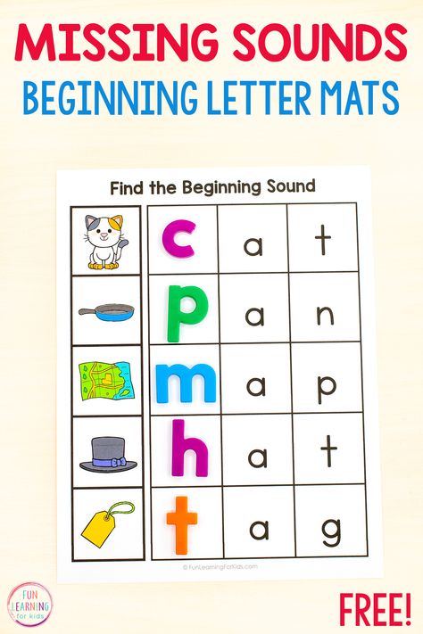 Missing Beginning Sound CVC Word Mats Free Printable Cvc Beginning Sounds Worksheets Free, Cvc Words With Pictures Free Printable, Beginning Sounds Worksheets Free, Beginning Sound Activities, Phoneme Segmentation Activities, Word Work Worksheets, Cvc Word Work, Phonics Printables, Cvc Words Worksheets