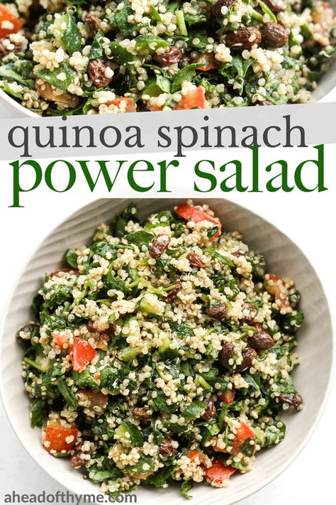 Quinoa Spinach Power Salad with Lemon Vinaigrette | Ahead of Thyme Salad With Lemon Vinaigrette, Quinoa Recipes Easy, Quinoa Spinach, Power Salad, Quinoa Salat, Spinach Salad Recipes, Salad With Lemon, Lemon Vinaigrette, Dressing Recipes