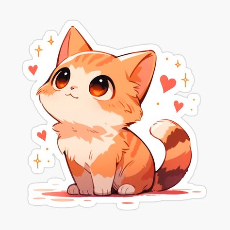 Cute Kawaii Happy Red Kitten with Hearts Cat in Love by CozyKawaiiArt | Redbubble Red Cat Drawing, Happy Cat Drawing, Cat Balaclava, Kawaii Cat Art, Cat In Love, Radiating Love, Cute Cat Stickers, Kawaii Cat Drawing, Kitten Stickers