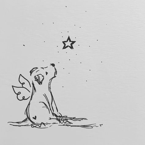 Dog Looking Up Drawing, Dog Drawing Tattoo, Dog Laying Down Drawing, Angel Dog Tattoo, Dog Drawing Sketches, Puppy Tattoo, Angel Dog, Animal Tattoo Ideas, Dog Drawings