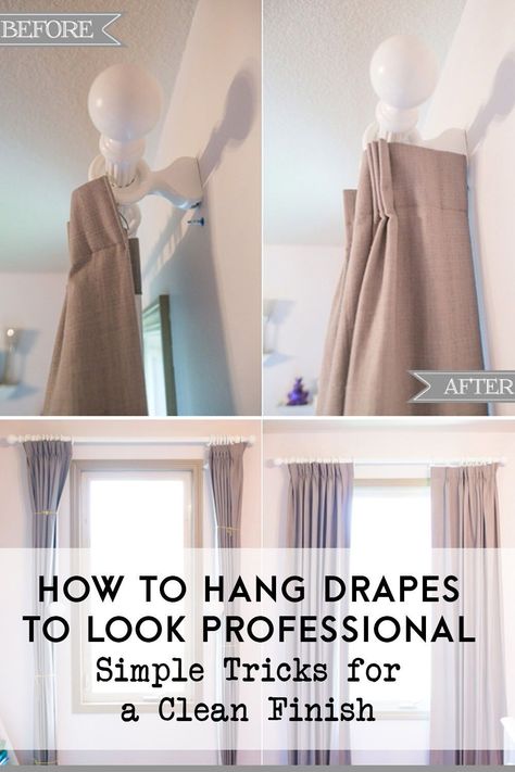 How To Layer Drapes, Curtains How To Make, How To Change Grommet Curtains, How To Use Drapery Hooks, Curtain Rod Hanging Ideas, Make Curtains Look Fuller, Where To Hang Curtains On Windows, How To Hang Pleated Curtains, Correct Way To Hang Curtains