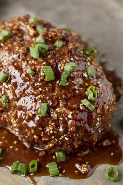 Korean Meatloaf with Korean BBQ Glaze Korean Meatloaf, Asian Meatloaf, Bbq Meatloaf, Beef Entrees, Beef Meatloaf, Ranch Kitchen, Good Meatloaf Recipe, Asian Beef, Camp Food