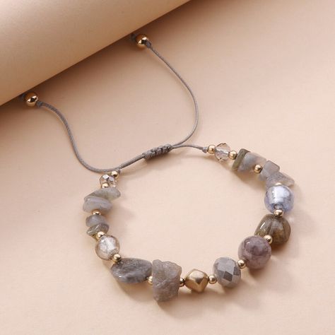 Grey Labradorite Rock Natural Stone Strand Beaded Bracelet Diy Beaded Rings, Stone Bead Jewelry, Friendship Bracelets Designs, Common Thread, Beaded Necklace Diy, Diy Bracelets Easy, Diy Bracelet Designs, Diy Bracelets Patterns, Beads Bracelet Design