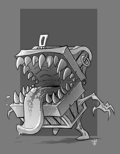 Mimic Fantasy Art, Mimic Concept Art, Mimic Dnd Concept Art, Mimics Dnd, Mimic Drawing, Mimic Tattoo, Mimic Dnd, 30s Cartoon, Mimic Chest