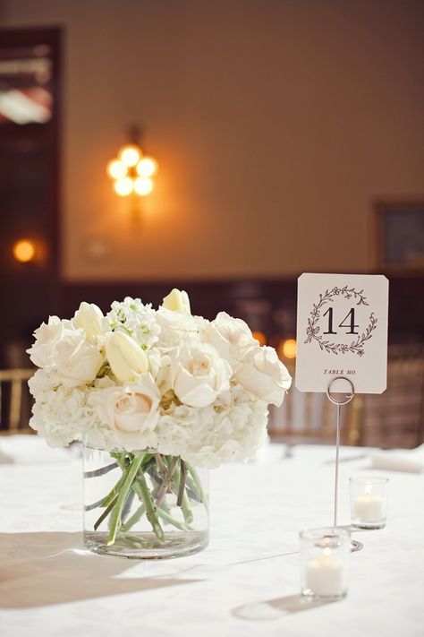 White Rose Centerpieces, White Centerpiece, Hydrangea Arrangements, Rose Centerpieces, Flower Centerpieces Wedding, Wedding Table Centerpieces, Austin Wedding, Table Flowers, Floral Centerpieces