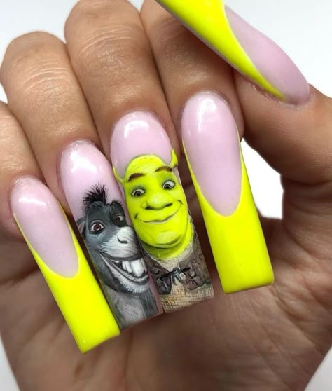 Shrek Nails, Really Long Nails, Bad Nails, Crazy Nail Designs, Crazy Nail Art, Gel Toe Nails, Sky Nails, Acrylic Toe Nails, Halloween Acrylic Nails