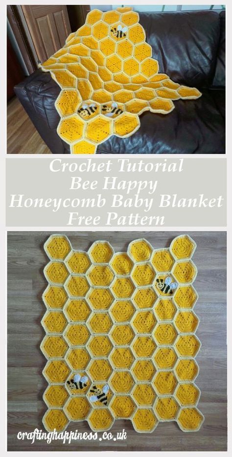 Crochet Tutorial: Bee Happy Honeycomb Baby Blanket Free Pattern - Crafting Happiness Hantverk Diy, Beau Crochet, Confection Au Crochet, Blanket Crochet Pattern, Baby Afghan Crochet, Crochet Simple, Baby Afghans, Crochet Diy, Baby Blanket Pattern