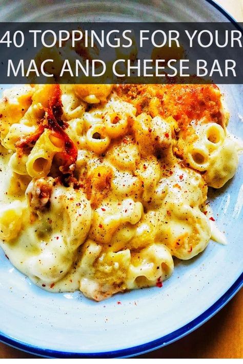 Mac And Cheese Buffet Ideas, Mac And Cheese Charcuterie Board Ideas, Mac & Cheese Charcuterie Board, Mac And Cheese Bar Toppings Wedding, Macaroni And Cheese Bar Parties, Casual Wedding Appetizers, Best Food Bars For Parties, Mac And Cheese Buffet, Toppings For Mac And Cheese