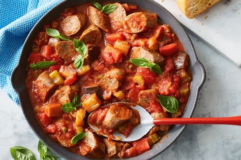 Easy lamb sausage caponata stew Lamb Sausage Recipes, Healthy Food For Heart, Food For Heart Health, Food For Heart, Lamb Sausage, Pumpkin Stew, How To Cook Sausage, Easy Soups, Dinner Dishes