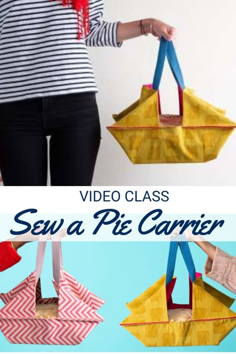 Sew a Pie Carrier Video Class – Sewing With Scraps Diy Fabric Pie Carrier, Sewing A Pie Carrier, Pie Bag Pattern, Casserole Carriers Diy Patterns, Pie Dish Carrier, Fabric Pie Carrier, Diy Pie Carrier Sewing Tutorials, Food Carriers Diy, Diy Cake Carrier