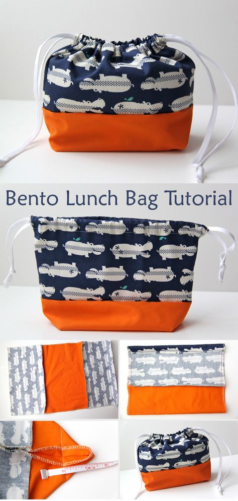 Sewing Lunch Bags Diy, Bento Box Bag Pattern, Bento Lunch Bag Pattern, Diy Lunch Bag Pattern Free, Lunch Box Sewing Pattern, Lunch Bag Pattern Free, Sew Lunch Bag, Bento Bag Pattern, Crochet Backpack For Kids