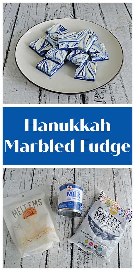 With just a few ingrediens this Hanukkah Marbled Fudge is a tasty dessert. #dessert #fudge #Hanukkah | Hanukkah Recipes | Fudge Recipes | Easy Recipes | Hannukah Recipes Desserts, Hannukah Gift Ideas, Hanukkah Desserts Easy, Hannukah Dessert Recipes, Preschool Hannukah Craft, Hanukah Foods, Chanukah Desserts, Chanukah Food, Hanukkah Dessert Recipes