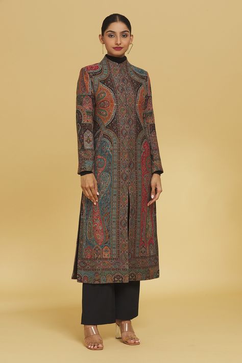 Winter Suits For Women Indian, Suits For Women Indian, Long Jackets For Women, Indian Designer Suits, Long Overcoat, Long Dress Design, Office Outfits Women, Kurta Designs Women, Women Jackets