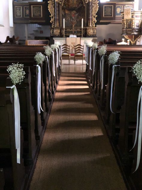 Modest Wedding Decorations, Church Altar Wedding Decor, Isle Decorations Wedding Church, Altar Wedding Decorations Church, Old Church Wedding Decorations, Church Wedding Decorations Simple, Wedding Hall Decorations Simple, Wedding Church Decorations Catholic, Chapel Wedding Decorations